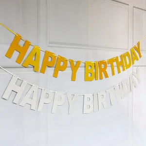 Glitter Happy Birthday Banner Paper Bunting Garland For Birthday Party Decoration Sparkling Gold Silver Black Hanging Supplies