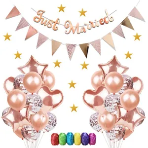 Bannière Joyeux Anniversaire Or Rose Ballons Just Married Paillettes Latex Aluminium Cœur Étoile Drapeau Triangle Décoration Rubans