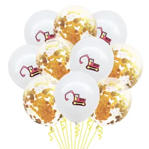 10er-Pack Bagger-Thema Luftballons mit Cartoon-Mustern und goldenen Pailletten Dekorationen