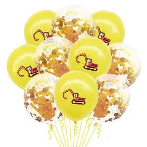 Baustellen Party Ballons Set mit Bagger-Druck und goldenen Konfetti-Luftballons