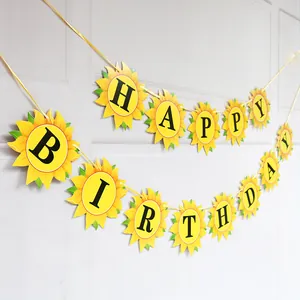 Πανό Happy Birthday με Ηλιοτρόπια Διακοσμητική Γιρλάντα από Χαρτόνι για Πάρτι Γενεθλίων Διακόσμηση Τούρτας