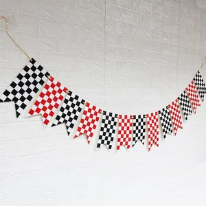Racing flags banner set with black white and red white checkered pennants for party decor