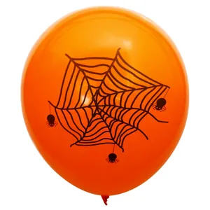 Halloween Luftballon in Orange mit schwarzem Spinnennetz-Aufdruck für Party-Dekoration