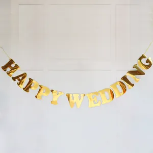 Golden Happy Wedding banner bunting for festive marriage background wall decoration