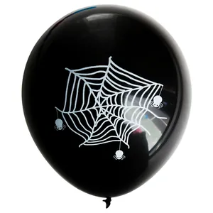 Halloween Luftballon aus schwarzem Latex mit weißem Spinnennetz und Spinnenmuster