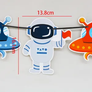 Astronaut and rocket theme birthday party banner made of high-quality printed cardstock