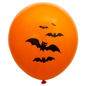 Orangefarbener Halloween-Latexballon mit schwarzen Fledermaus-Prints für Partys