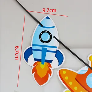 Astronaut themed rocket party banner decoration with blue cardboard and orange flame