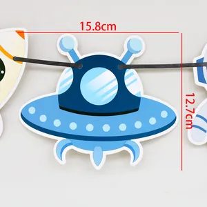 Space theme UFO party banner decoration with 15.8cm x 12.7cm size specifications