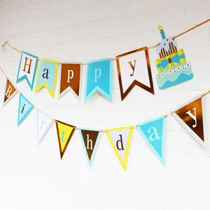 Blue and yellow Happy Birthday bunting banner set for party wall decoration