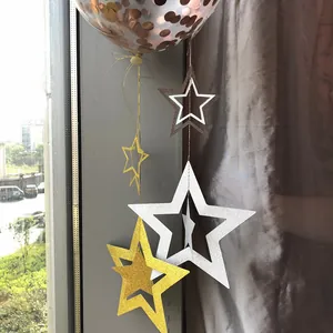 7Pcs hollow star hanging decorations in gold and silver for Christmas party decor