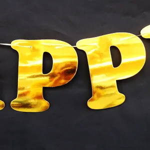 Golden Happy New Year banner letter P with metallic foil finish for party decoration