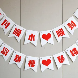 Detail of Chinese decorative banner with red characters for New Year and wealth blessing