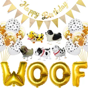 Ensemble Décoration Fête Anniversaire Chien Ballons Aluminium Woof Latex Empreinte Patte Confettis Bannière Happy Birthday