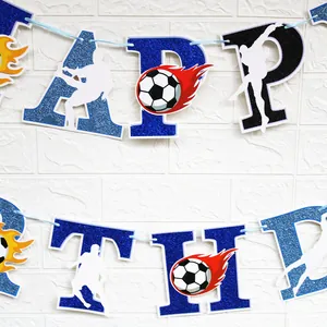 Striscione di calcio glitterato buon compleanno per decorazione murale feste sportive