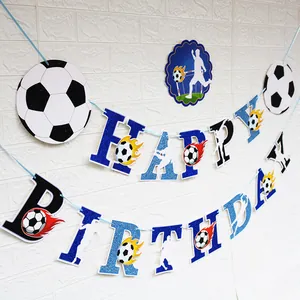Striscione Happy Birthday glitterato con motivi calcio e sagome per decorazioni di feste
