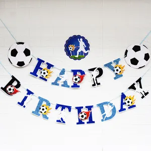 Banner Buon Compleanno Glitter Tema Calcio Spazio Squalo Oceano Forniture per Feste Ghirlanda di Carta per Decorazione della Stanza Festa Compleanno