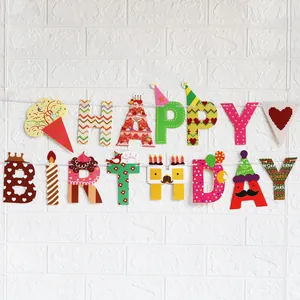 Πολύχρωμη χάρτινη γιρλάντα Happy Birthday με σχέδια κινουμένων σχεδίων για πάρτι