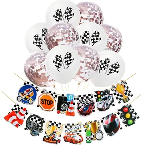 Racing Theme Birthday Party Decoration Kit Checkered Flag Banner Latex Confetti Balloons Sport Car Motorcycle Celebration Supplies For Boys
