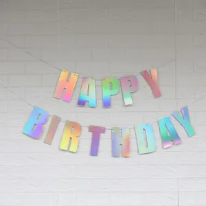 Banderole Happy Birthday irisée avec lettres holographiques pour décorations de fête