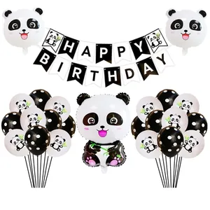Set di Decorazioni per Feste di Compleanno a Tema Panda Palloncini in Lattice e Alluminio Striscione Happy Birthday