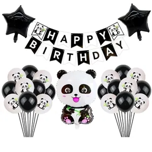 Set decorazioni compleanno panda con palloncini in alluminio e striscione di auguri