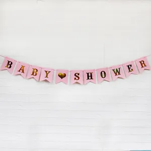 Rosa Baby Shower Banner mit Goldbuchstaben und Schwalbenschwanz-Karten für Mädchen