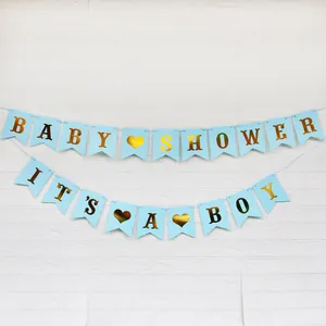 Detail der blauen Baby Shower und It's A Boy Girlande für die Party-Wanddekoration
