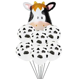 Vue détaillée du kit de ballons vache avec tête en aluminium et ballons en latex