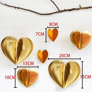 Golden 3D heart paper decorations for wedding party and romantic room hanging ornaments