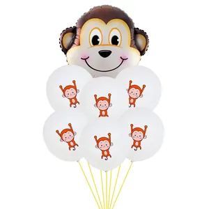 Kit ballons thème singe avec grand ballon aluminium et ballons latex imprimés