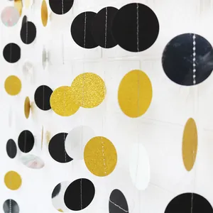 Detail of 4m black and gold glitter paper star and circle garland for party decor