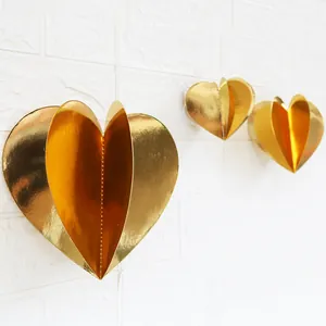3D gold mirror heart hanging decorations for romantic wedding and party wall decor
