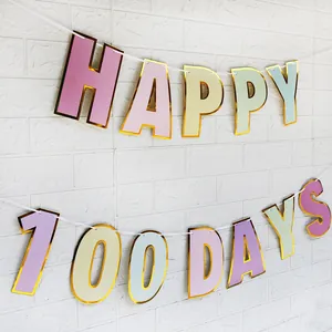 Bunte Happy 100 Days Girlande mit Goldrand für die Dekoration zum 100. Geburtstag von Babys