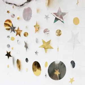 Glittering star and circle garland with metallic gold and silver finish for wall decor