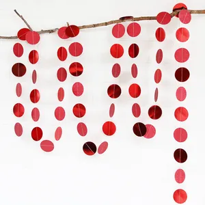 4m red glitter and mirror paper circle garland hanging on tree branch for party decoration