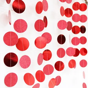 4m red mirror and glitter star circle paper garland for party and wedding decoration