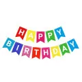 Detail einer bunten Happy Birthday Girlande für Kindergeburtstagsfeier Dekoration