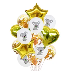 Détails du kit ballons koala avec étoiles dorées et ballons latex à confettis