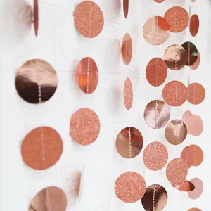 4m rose gold glitter and mirror star circle paper garland for wedding birthday party decor