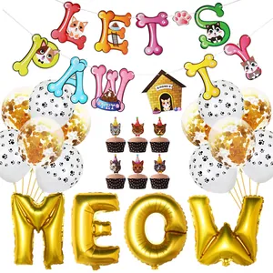 Décoration de Fête d'Anniversaire pour Animaux Ballons en Aluminium Lettre Latex Empreintes de Pattes Topper Cupcake Bannière