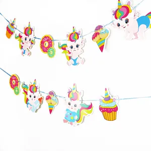 Banderole d'anniversaire licorne beignet et crème glacée décoration de fête pour bébés