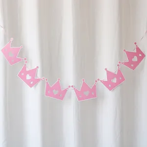 Rosa Kronen Papiergirlande für den ersten Kindergeburtstag Dekoration im 6er Set