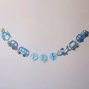 Blaue Kleiner Prinz Girlande mit Fahrzeugen für Kindergeburtstag Dekoration