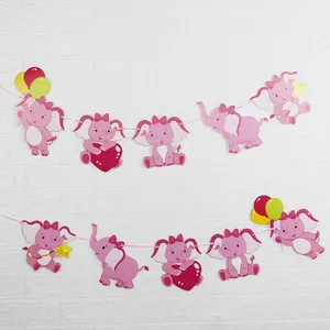 Pink elephant theme birthday banner set for baby shower and girl party decorations