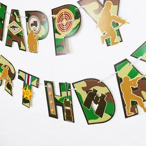 Στρατιωτική παραλλαγή Happy Birthday πανό με σιλουέτες στρατιωτών για πάρτι αγοριών