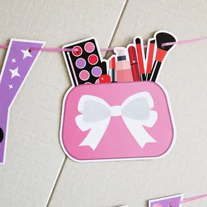 Girlande für Kosmetik-Motto-Party mit pinker Kosmetiktasche und Beauty-Illustrationen