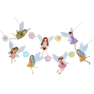Banner Festa Fata Ballerina Ghirlanda di Fiori di Carta Compleanno Matrimonio Decorazione Casa Arredamento Cameretta Colori Pastello Design Cartoon
