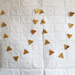 Golden mirror bunting garland with triangle flags for birthday party and home wall decor