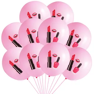 Rosa Make-up Party Ballons mit Lippenstift, Lippenabdruck und Nagellackmotiven